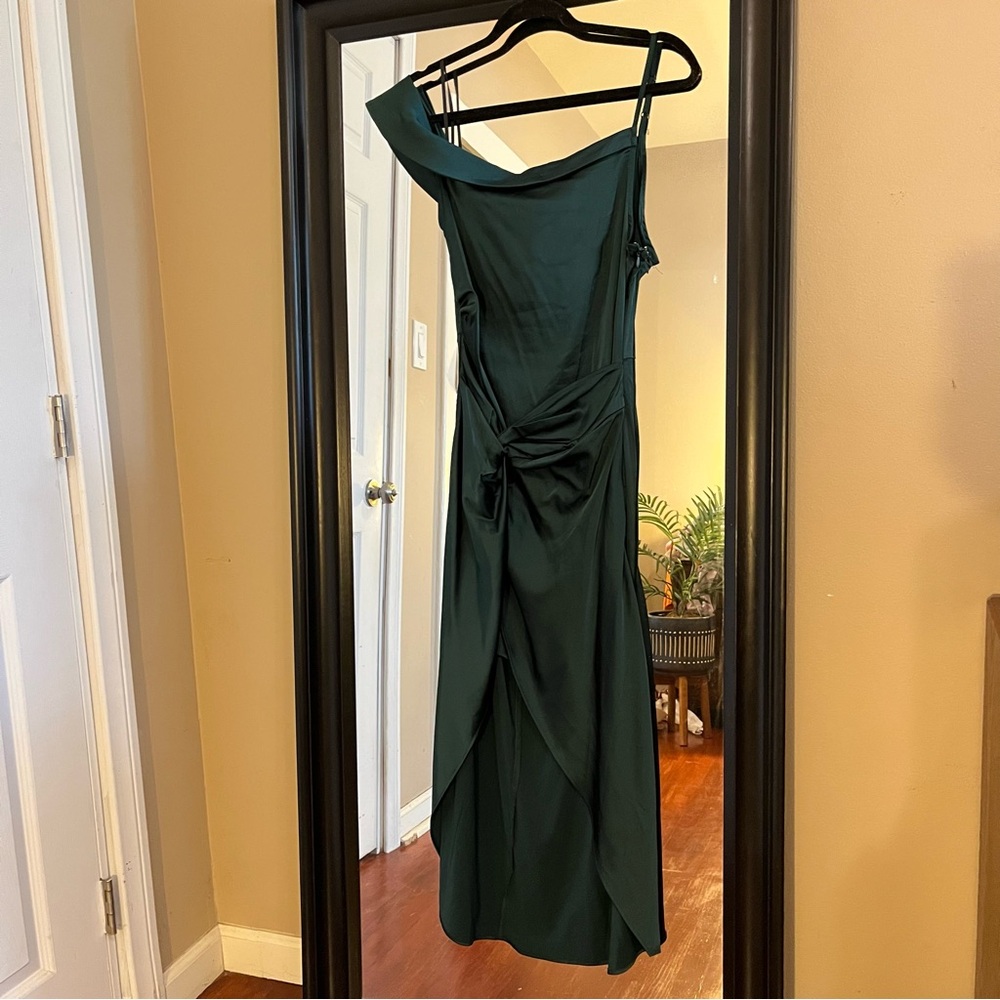 Green Asymmetrical Ruched One Shoulder Dress